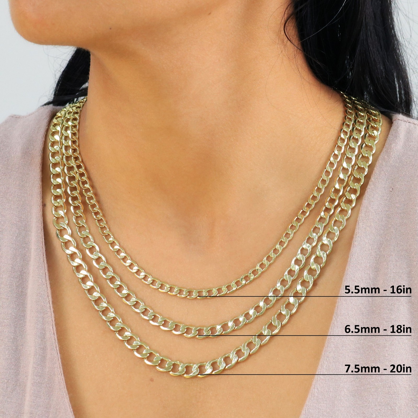 10K Yellow Gold 2mm-7.5mm Curb Cuban Chain Link Necklace or Bracelet 7″-30″