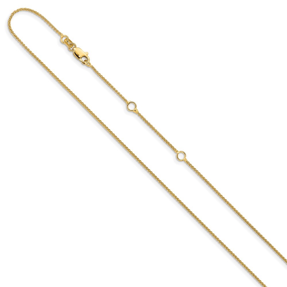 14k Yellow Gold 1mm Spiga 1in+1in Adjustable Chain Necklace 18″ 2.25gm for Mom