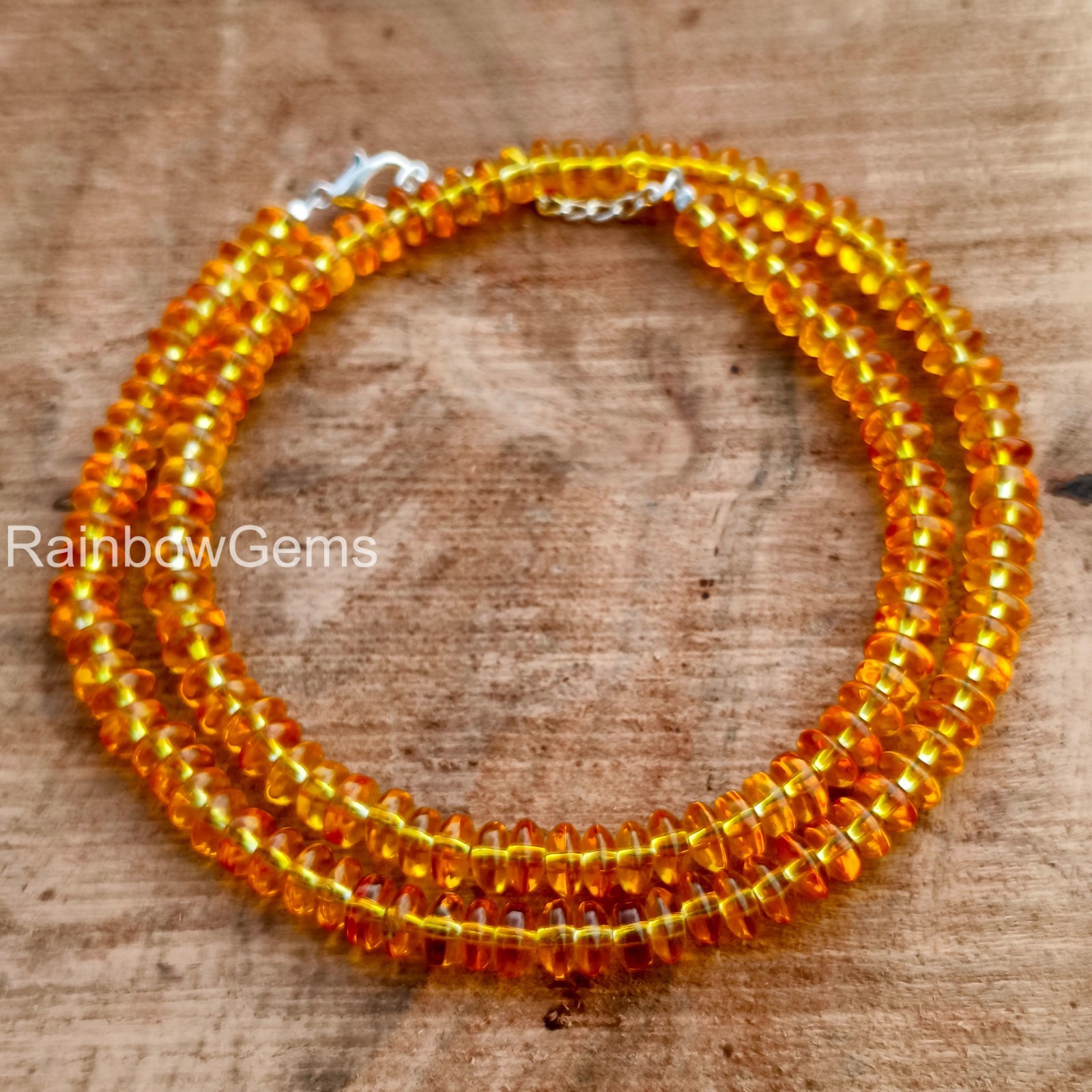 AAA Yellow Citrine Beaded Necklace 8mm Rondelle Beads | Yellow Citrine Gemstone