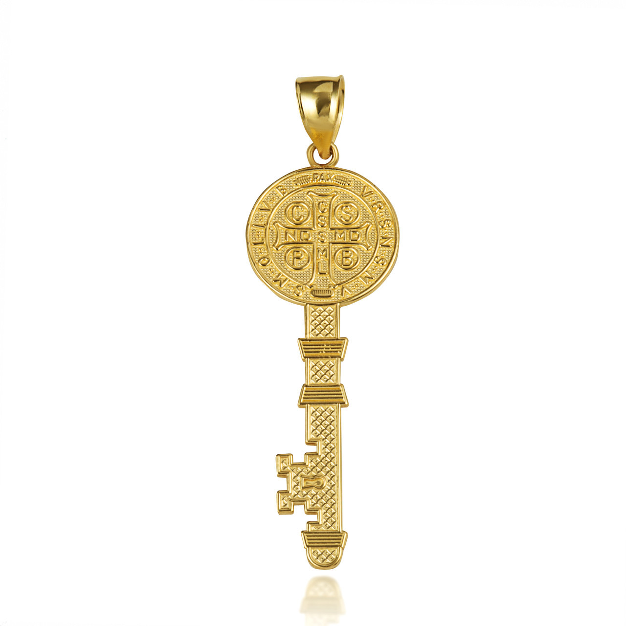 Two-Tone Gold Saint Benedict Medal Key Pendant Necklace (S/L)(Yellow/Rose/White)