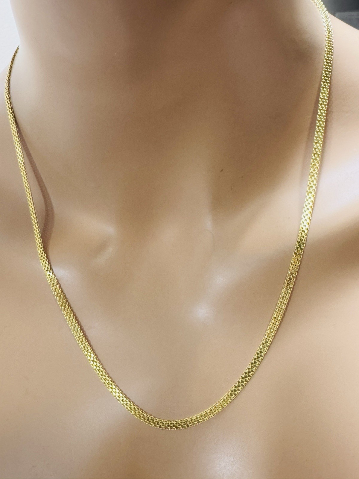 18C 18K 750 Genuine Gold Mesh Chain Necklace 21.8/22” Long 9.7g 3.8mm MENS-WOMEN