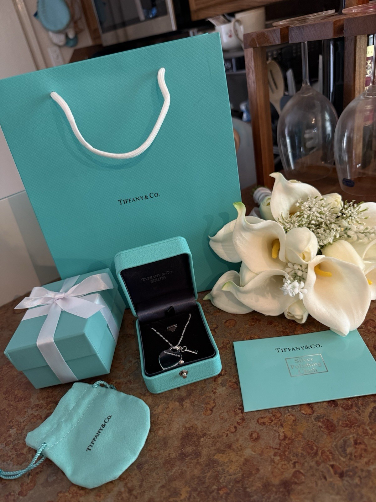 Tiffany & Co Heart Tag with Key Pendant Necklace ( on an 18” chain )