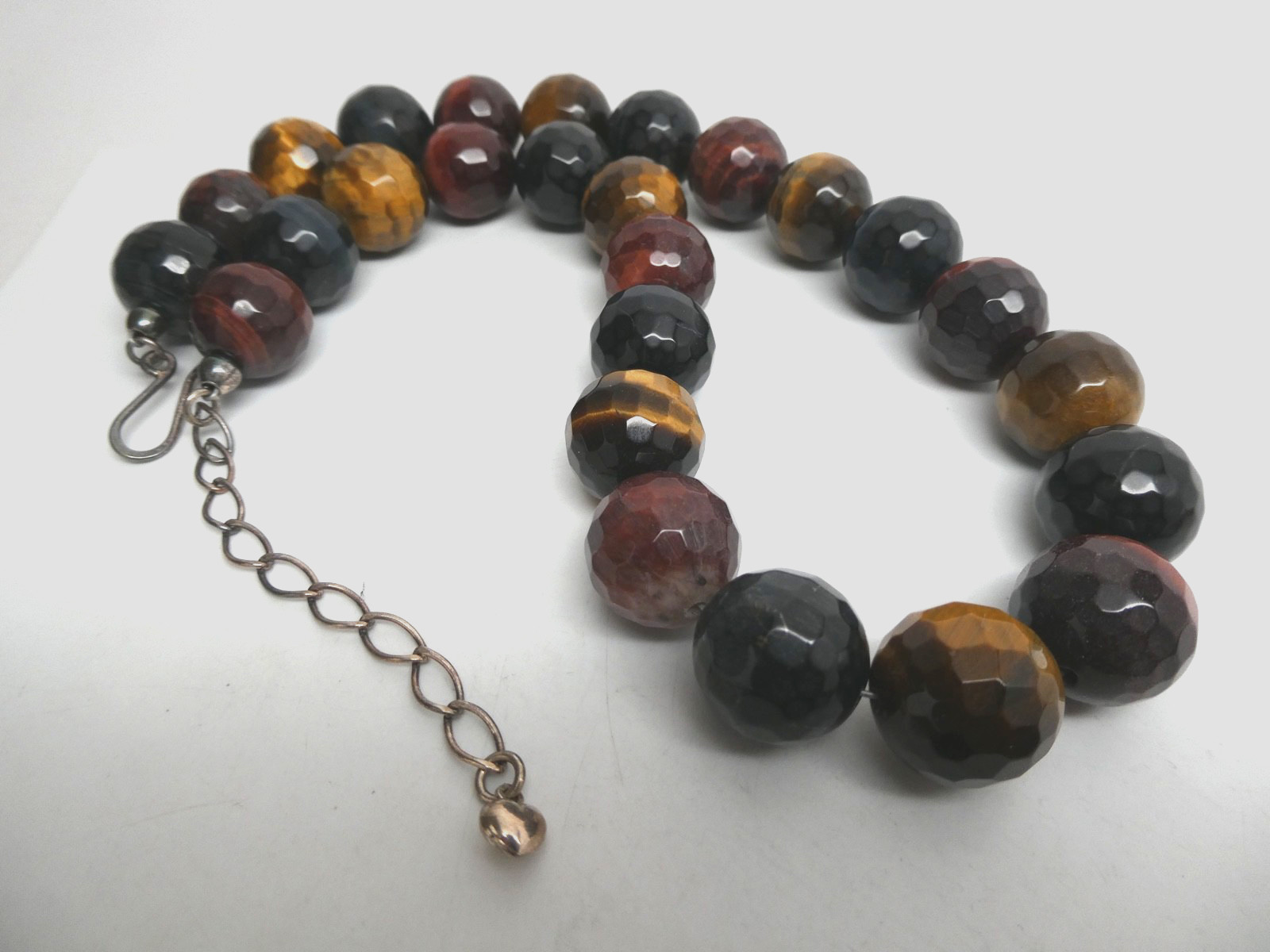Jay King DTR 16mm Faceted Red Blue Brown TIGER”S EYE Sterling 925 Necklace 21″