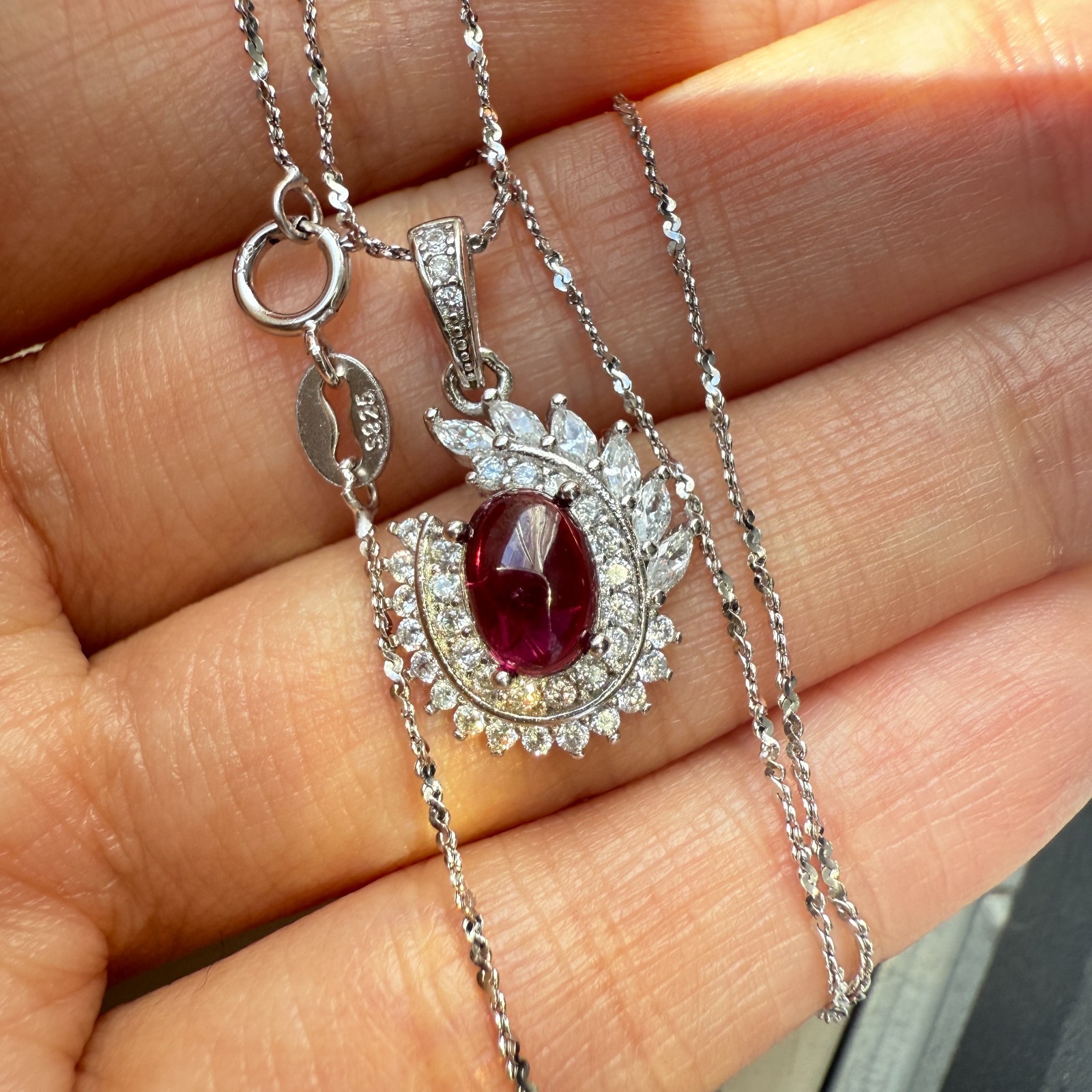 925 Sterling Silver Necklace 7x5mm Natural Topaz Zircon Handmade Flower Chain