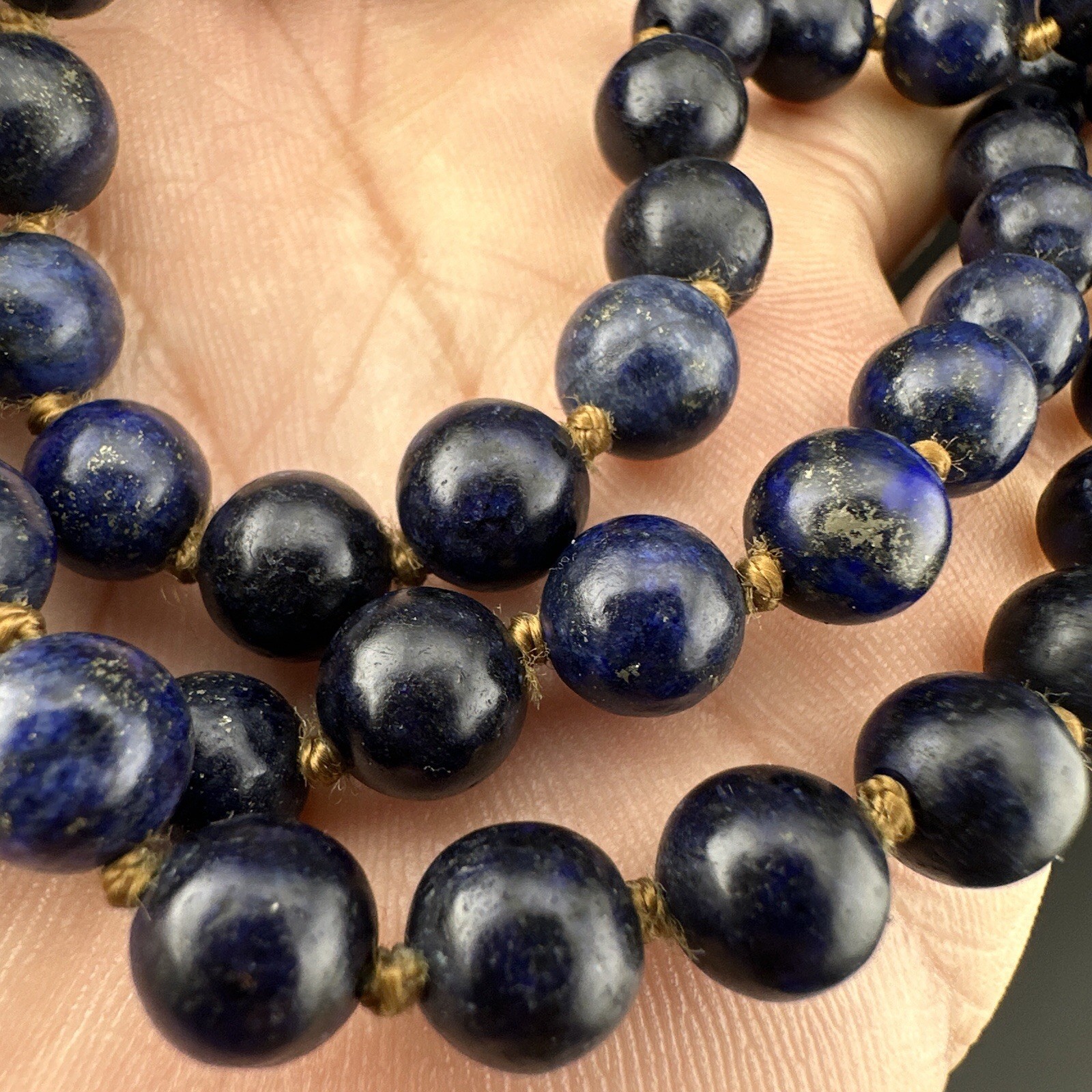 Antique Natural Lapis Lazuli Stone Beaded Necklace Rare