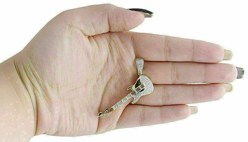 0.75Ct Round Lab Created Moissanite Guitar Charm Pendant 14K Yellow Gold Plated