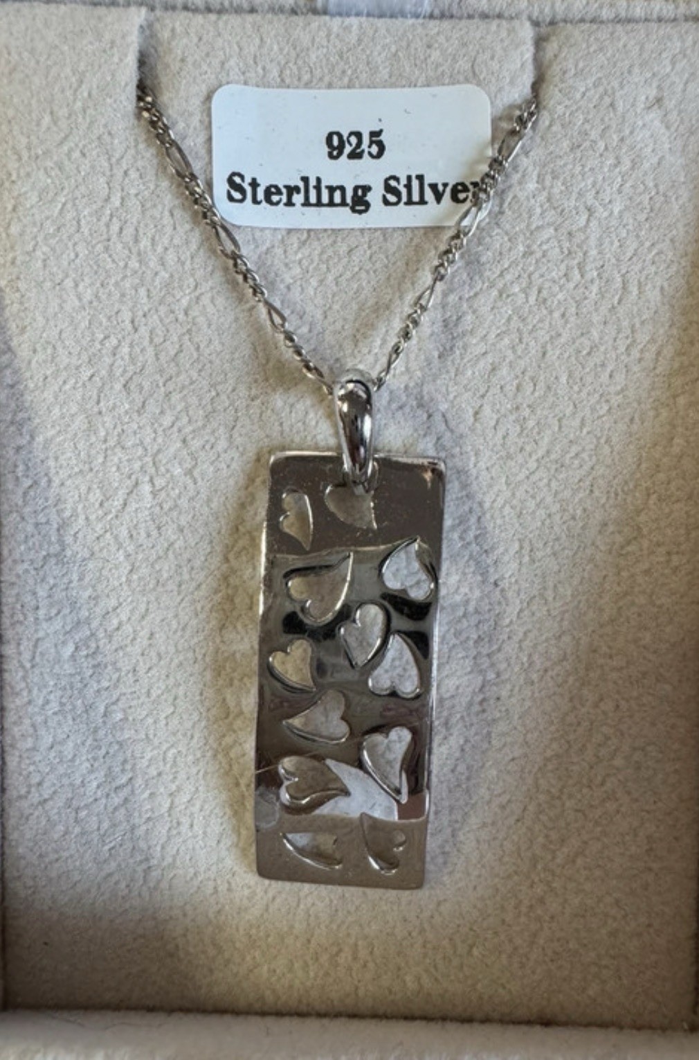 Sterling Silver Cut-Out Heart Pendant on Figaro Chain | VGC