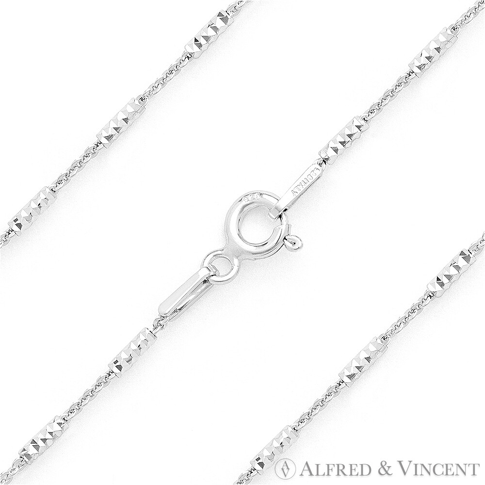 Pave Bar Bead & Cable Link 925 Sterling Silver & Rhodium Italian Chain Necklace