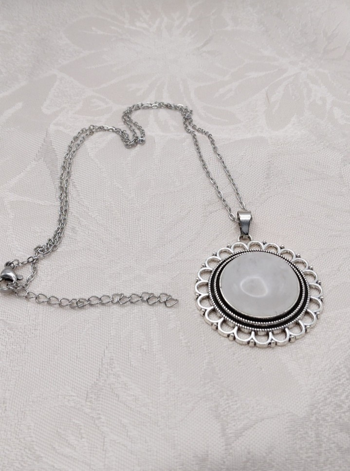 Clear Quartz Gemstone Necklace Silver 17″ NF Birthday Pendant Handmad New Dainty