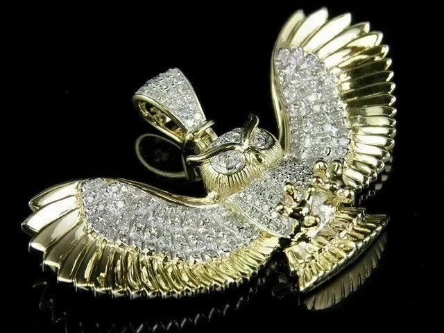 3Ct Round Cut Lab Created Diamond Owl Unisex Pendant 14K Yellow Gold Plated 18″