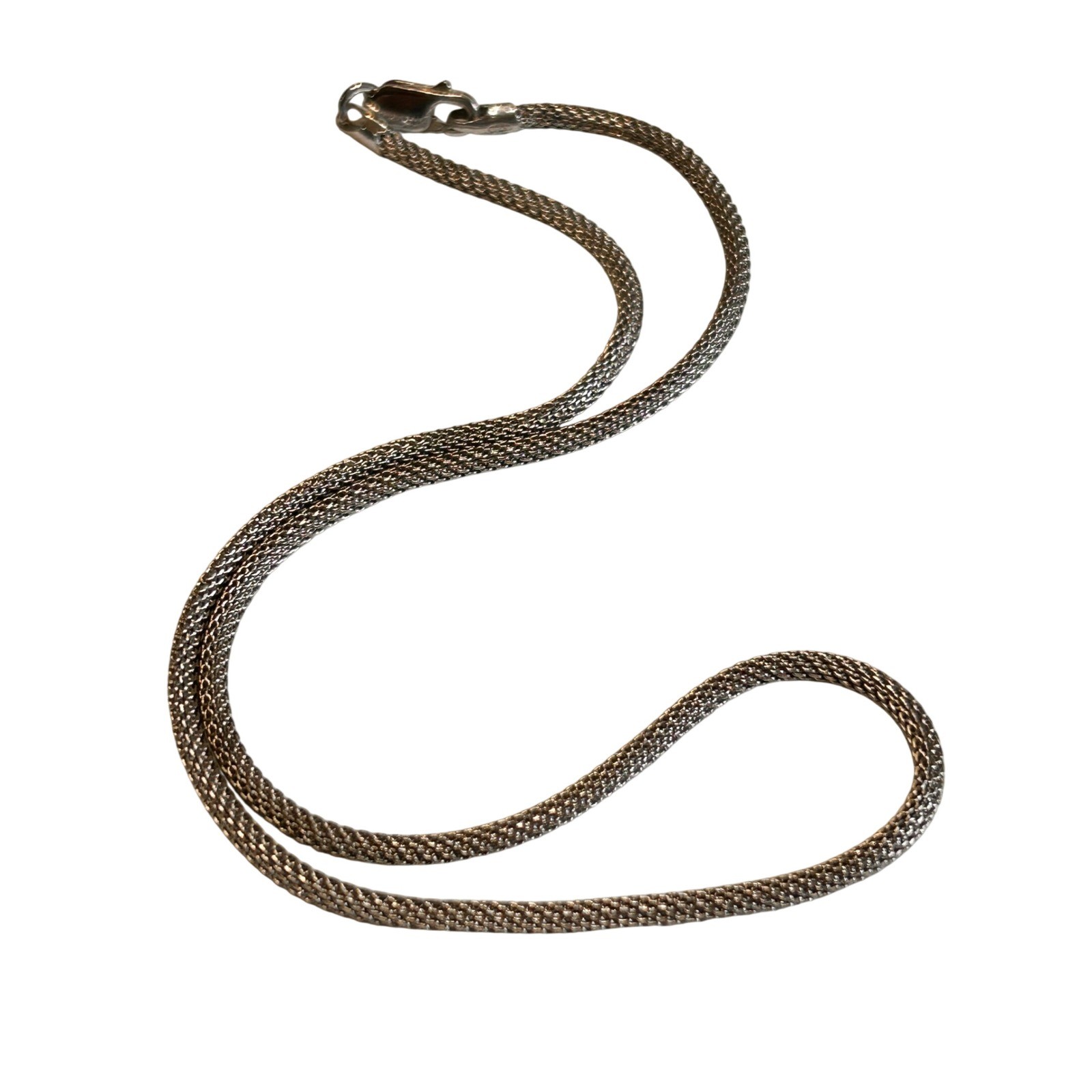 Vintage Sterling Silver Mesh Chain Necklace 16″ Silver Italy 925 Lobster Clasp