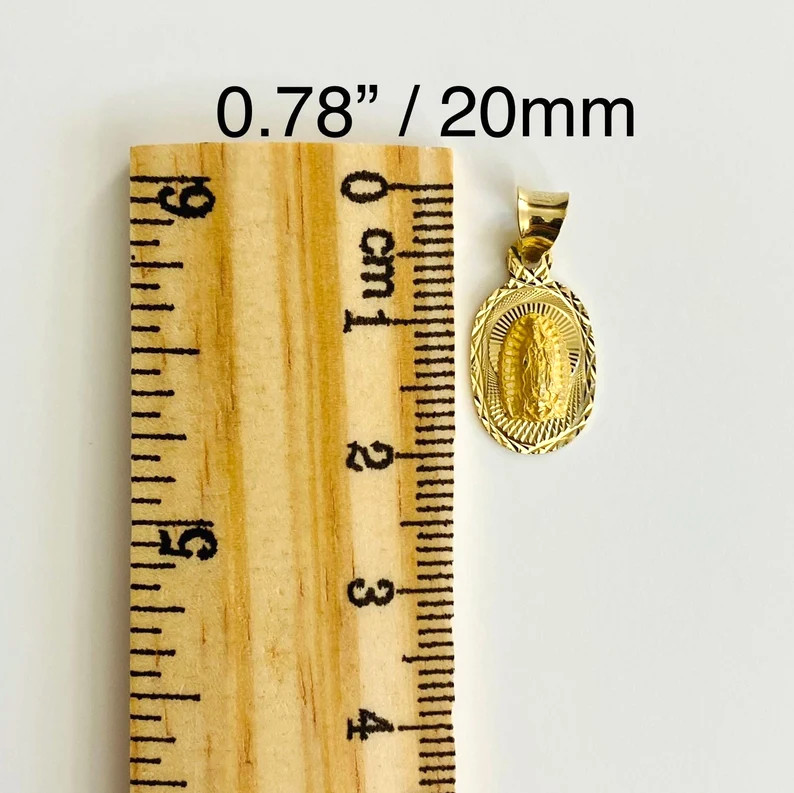 14K Solid Gold 20mm Virgin Guadalupe / Small Virgin Mary Pendant -PT341