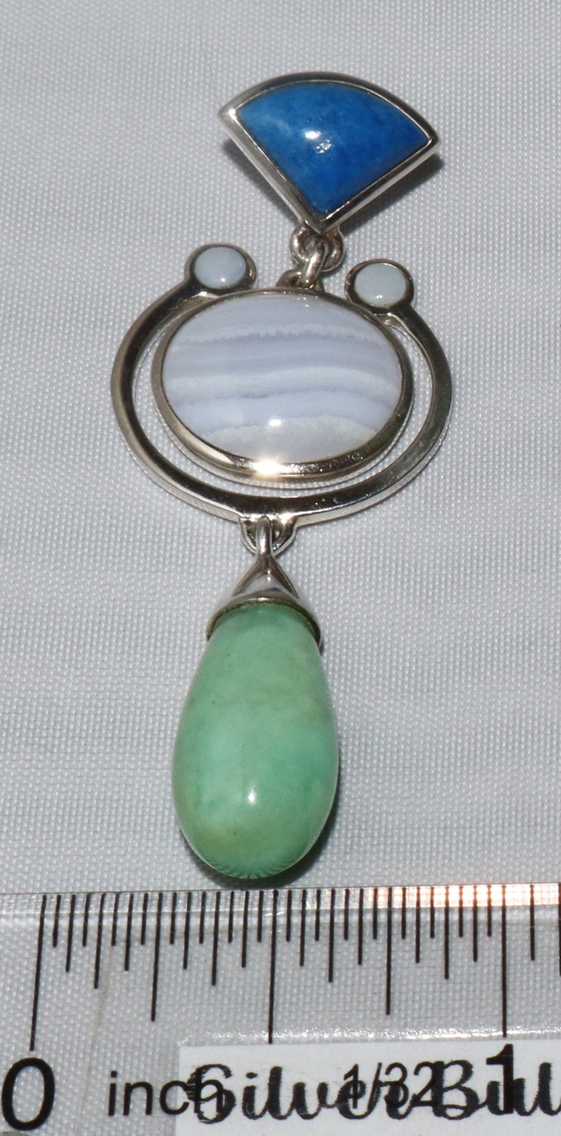 Whitney Kelly WK 925 Silver Lapis, Opal, Lace Agate & Chrysoprase Dangle Pendant