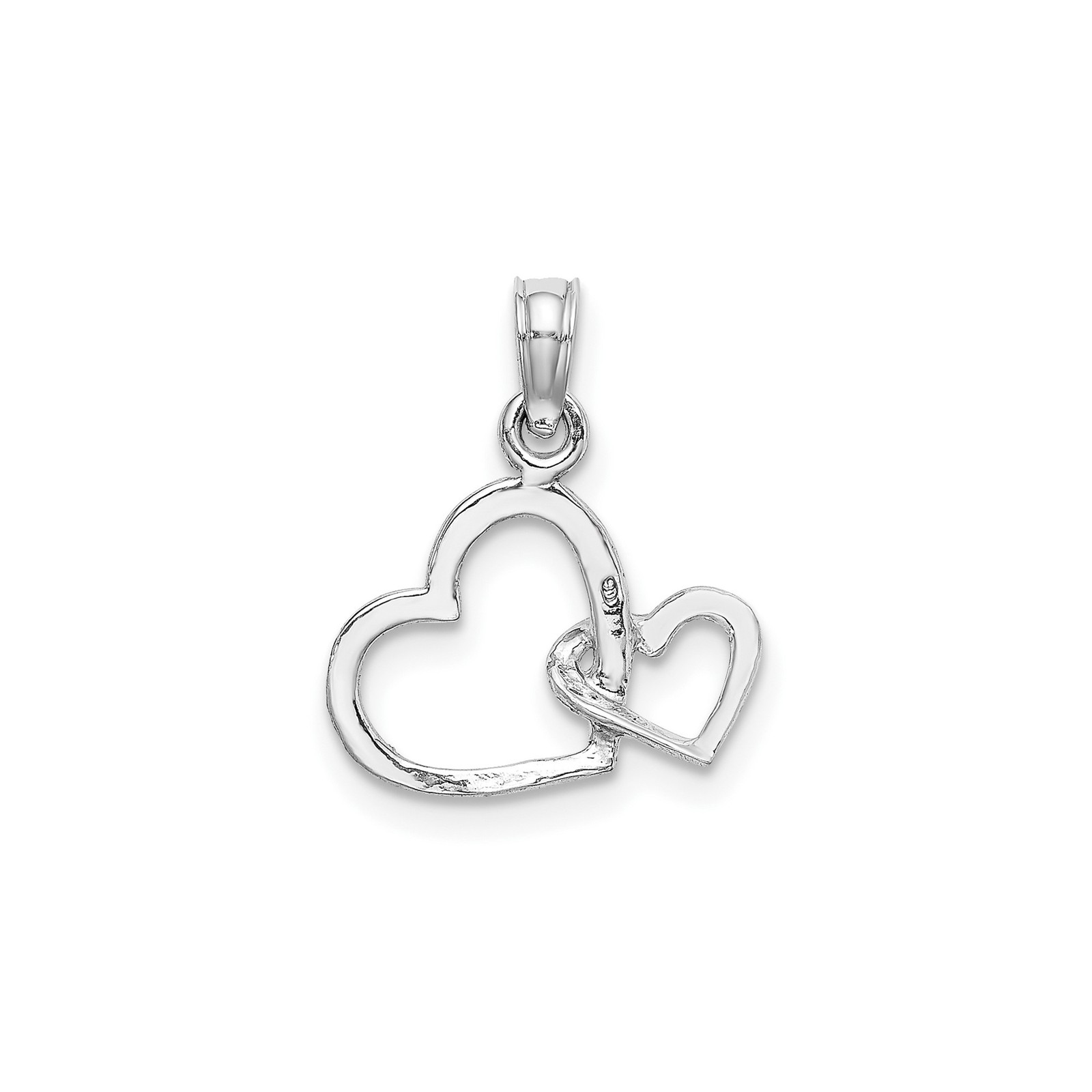 10k White Gold Open Heart Pendant Interlocking Double Hearts Charm for Women