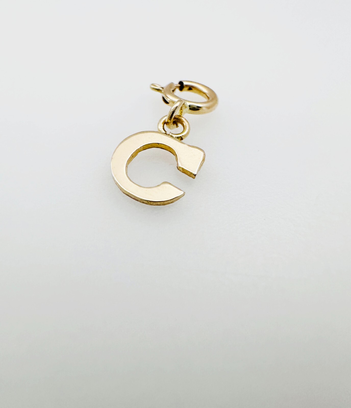 14K Solid Yellow Gold Mini/Very Small ‘C’ Initial Charm Pendant w/Spring Clasp