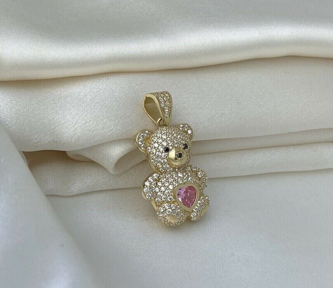 925 Sterling Silver 1.22Ct Heart Cut Lab-Created Sapphire Teddy Pendant
