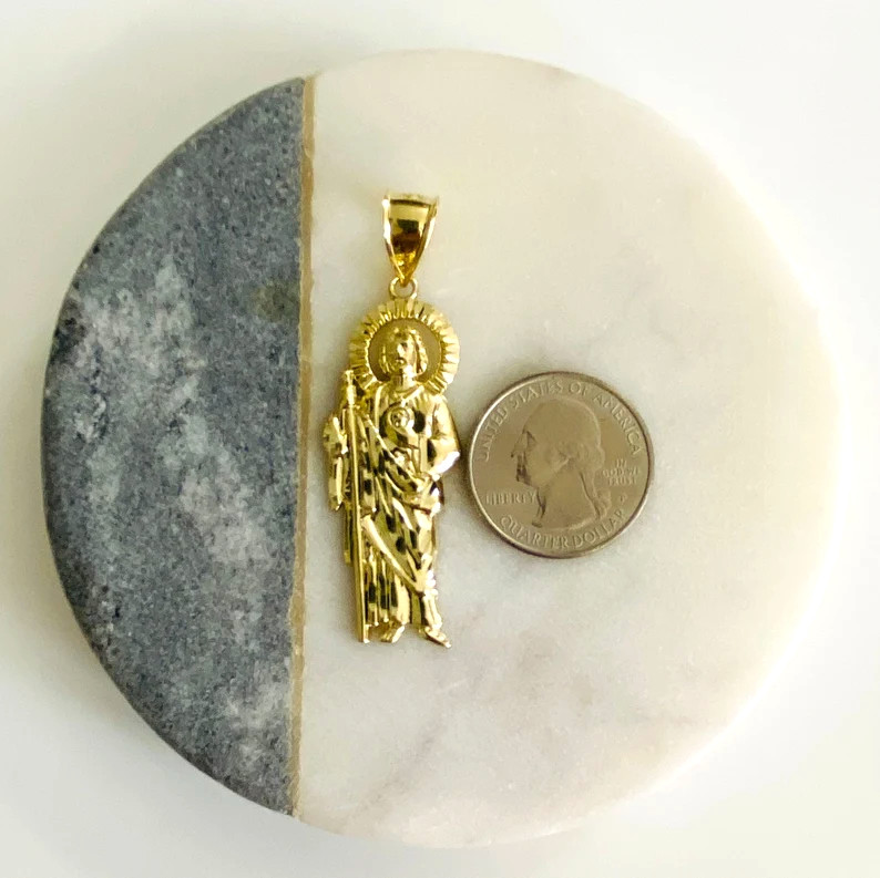 10K Real Solid Gold 2.25″ Saint Jude Thaddeus Pendant/ San Judas Oro Real- G114