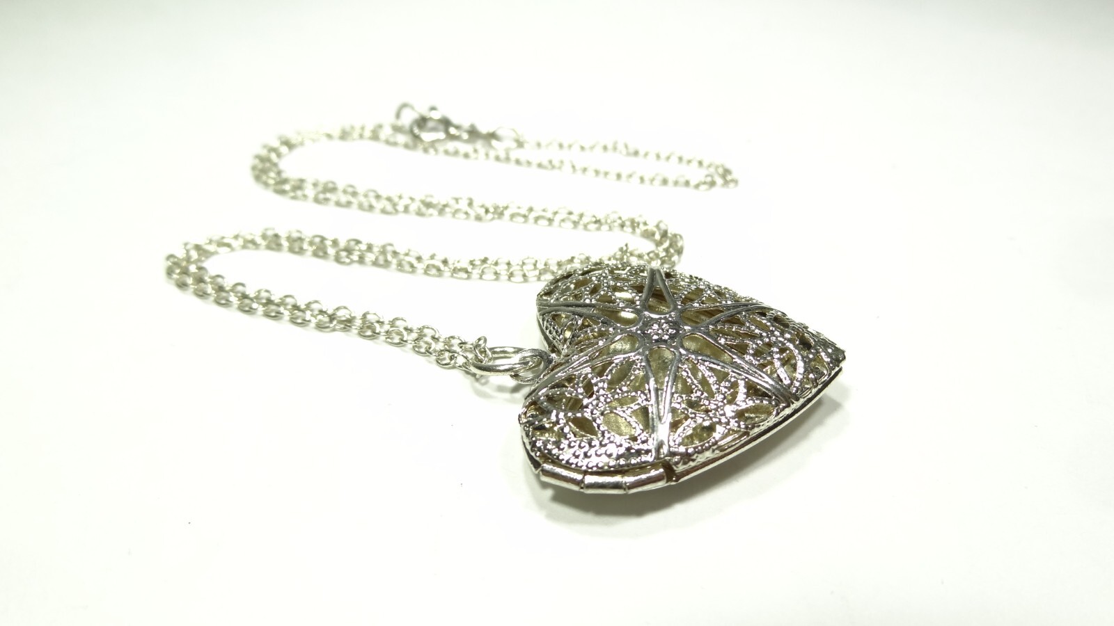 17.5″ INCH CHAIN & HEART LOVE LOCKET 2 PHOTO STERLING SILVER 925 CHARM PENDANT .