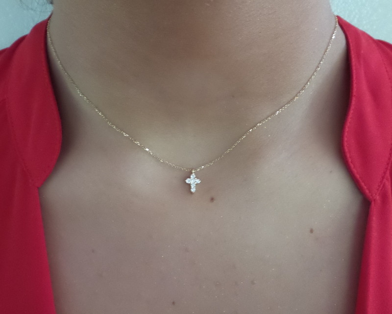 DIAMOND CROSS 14k YELLOW GOLD 0.16 CT DIAMONDS SMALL CROSS SI1 CLARITY G COLOR
