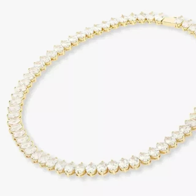 22CT Oval Cut Lab Created Diamond 14k Yellow Gold Plated Tennis Necklace