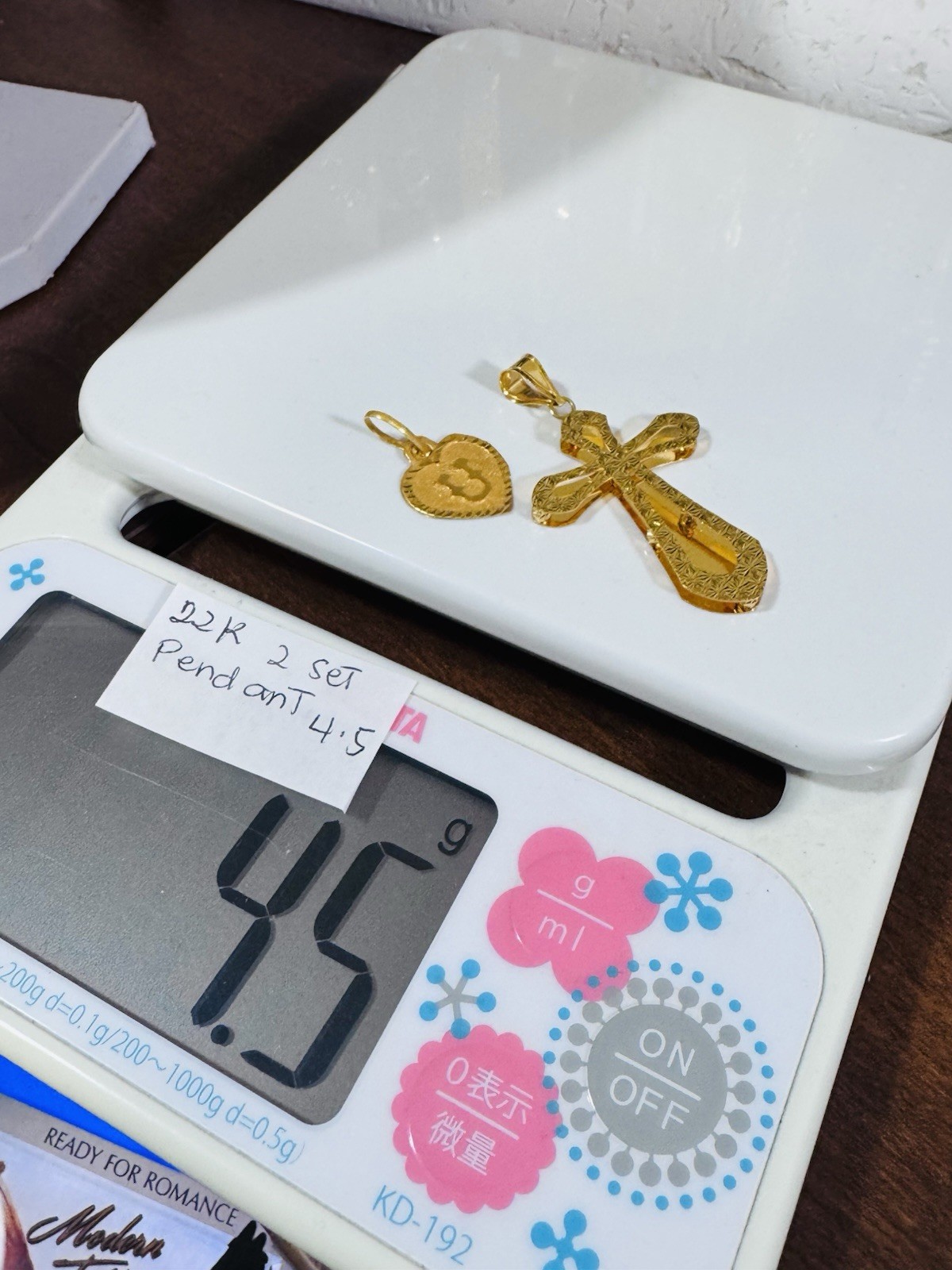22K 916 Fine Real Gold Two Set U Heart & Cross Pendant 4.5g