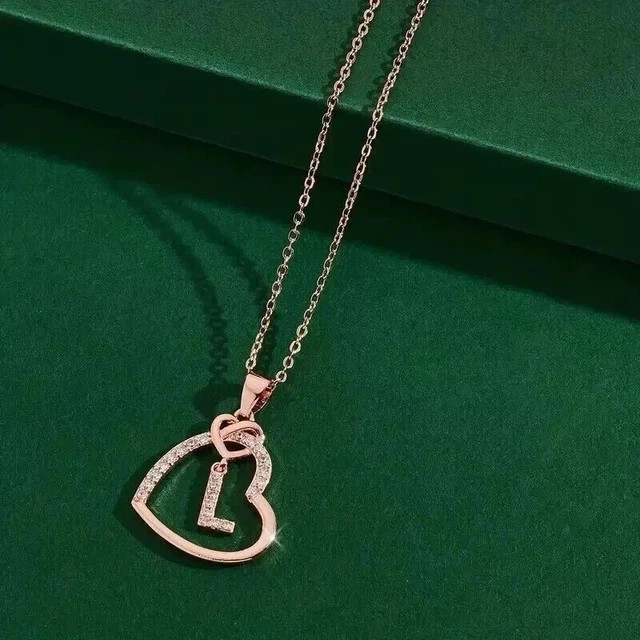 1.4Ct Round Lab Created Diamond Alphabet With Heart Pendant 14K Rose Gold Plated