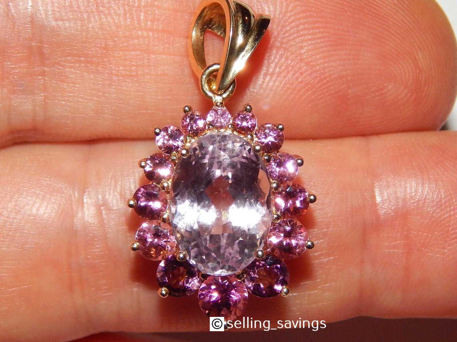 14K YELLOW GOLD 7.81 TCW KUNZITE & PINK TOURMALINE 1.4 INCH NECKLACE PENDANT