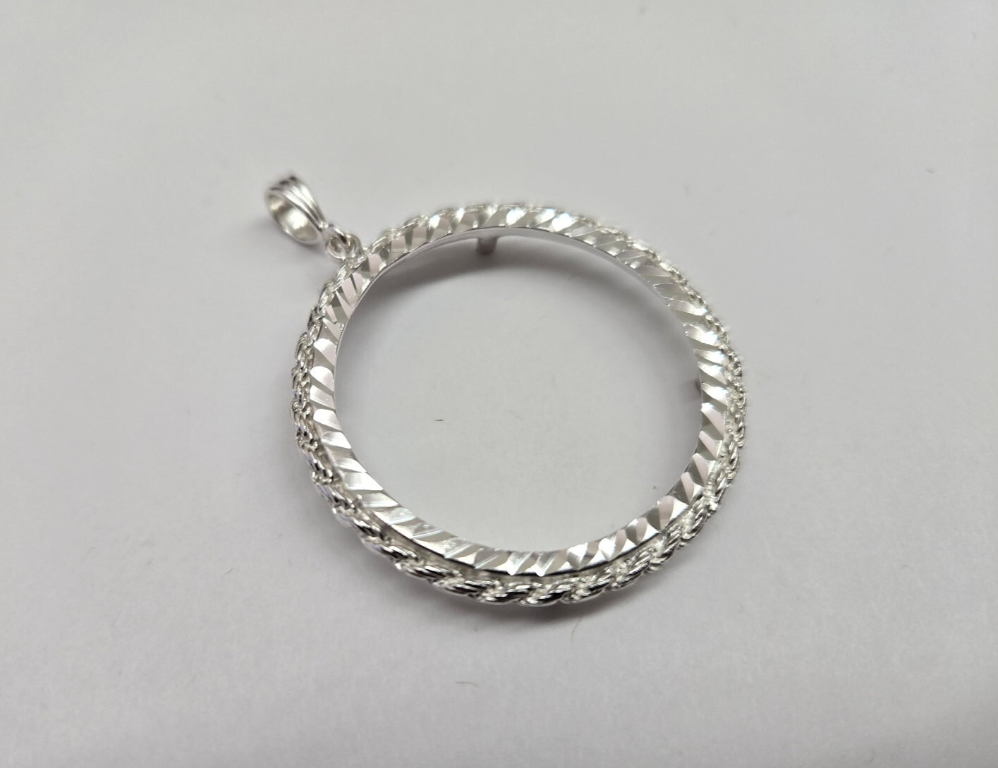 925 Sterling Silver Rope Edge Prong Back Bezel for 47mm 2 oz Pancho Villa Coin