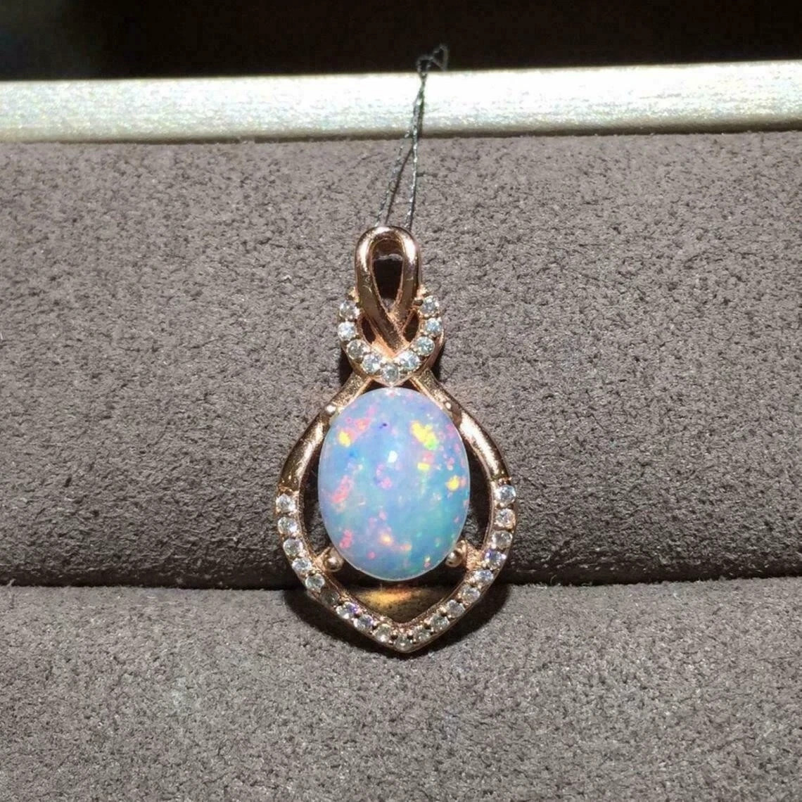 2.20Ct Oval Cut Fire Opal Diamond Pendant 14K Rose Gold Finish 18″Free Chain