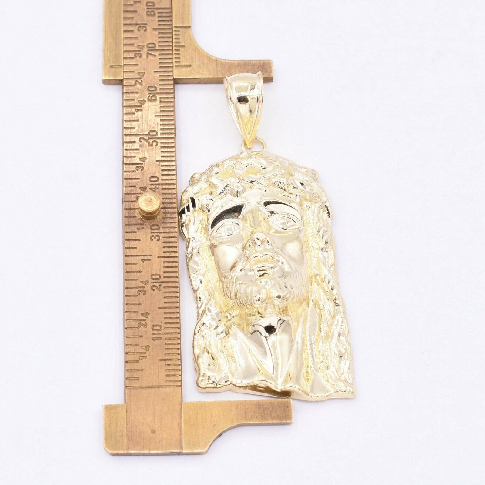 2 3/4″ Textured Face of Jesus Pendant Charm Real Solid 10K Yellow Gold