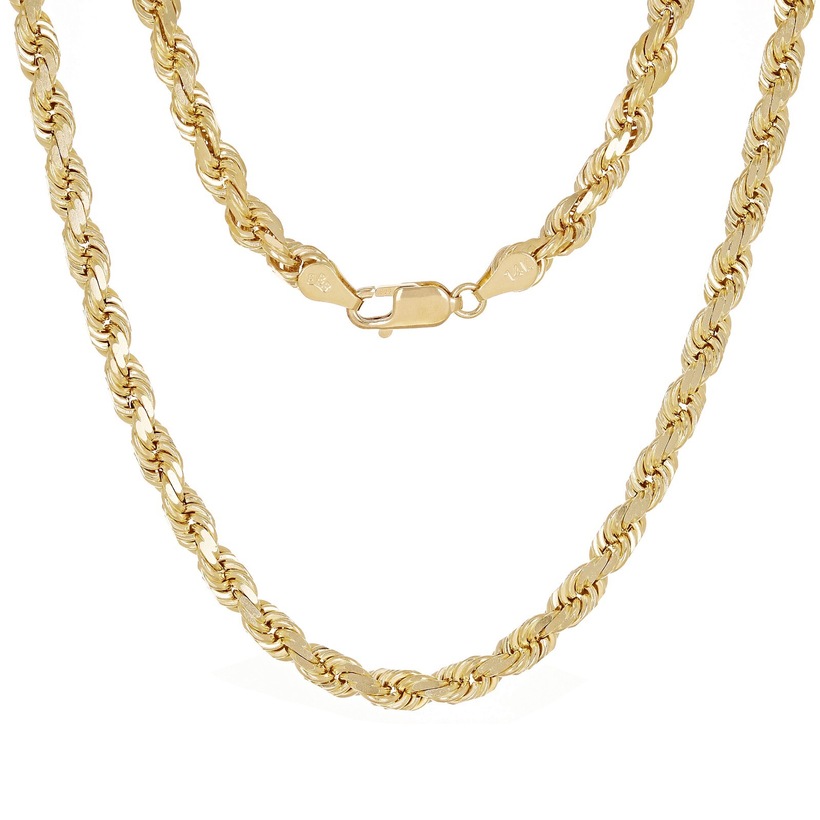 14k Yellow Gold Solid Twisted Diamond Cut Rope Chain Necklace 22″ 5mm 39 grams