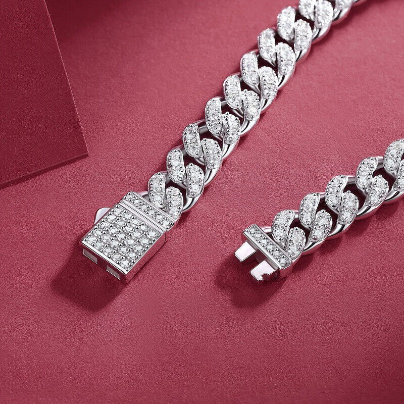 Real 8mm MOISSANITE Miami Cuban Link Chain Necklace Bracelet 925 Sterling Silver