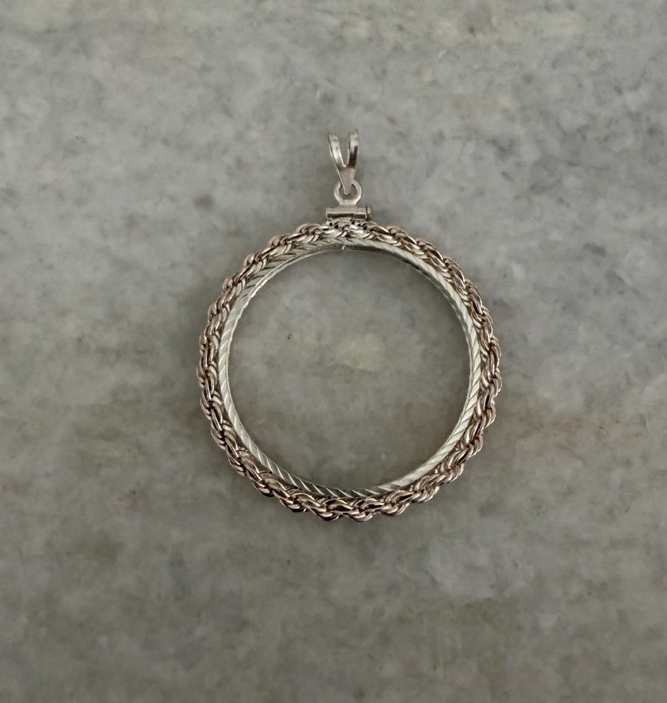 Large Sterling Silver 925 Coin Holder Bezel Pendant Rope Frame New