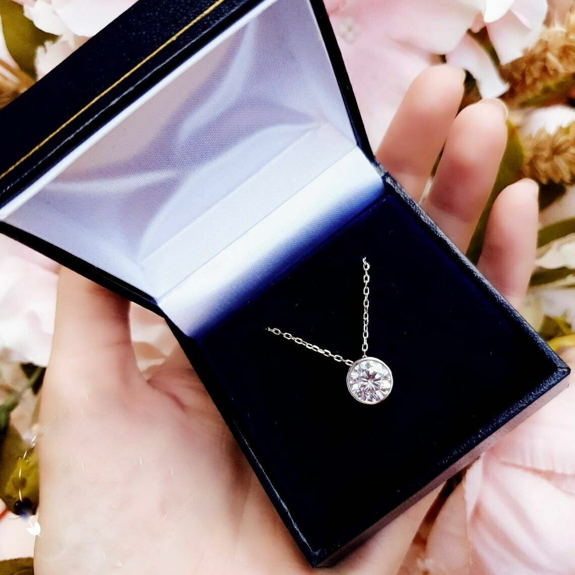3Ct Round Cut Bezel Set VVS1 Diamond Solitaire Pendant In 14k White Gold Finish