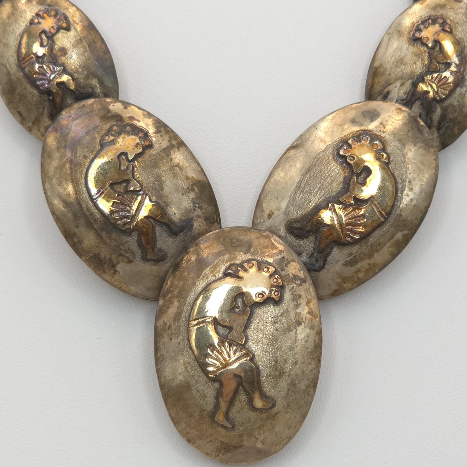 NA 925 Silver Native American Pillow Bead Necklace Kokopelli Signed SVY 23.5″