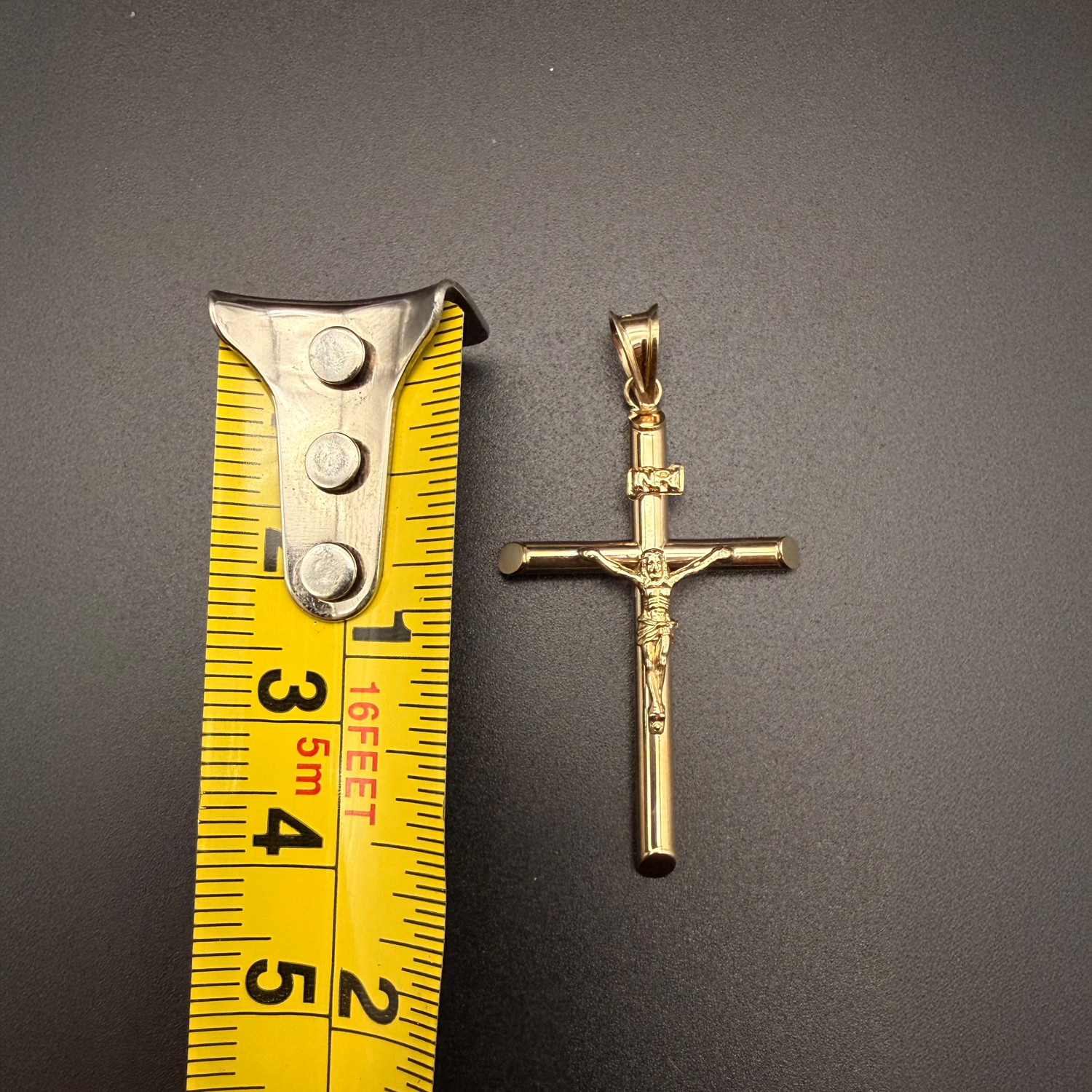 14K Real Yellow Gold Jesus Christ Crucifix Cross Pendant 1.7″ INRI Cross