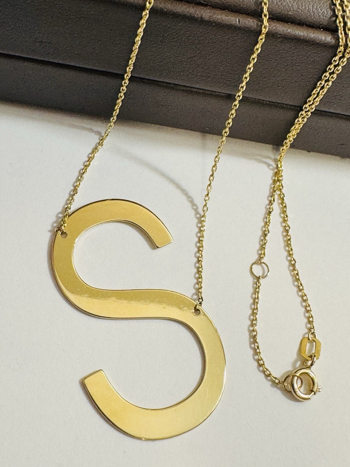 18K 750 Fine Pure Gold Letter S initial Necklace 16.5/17.5” Long 1mm 4.2g