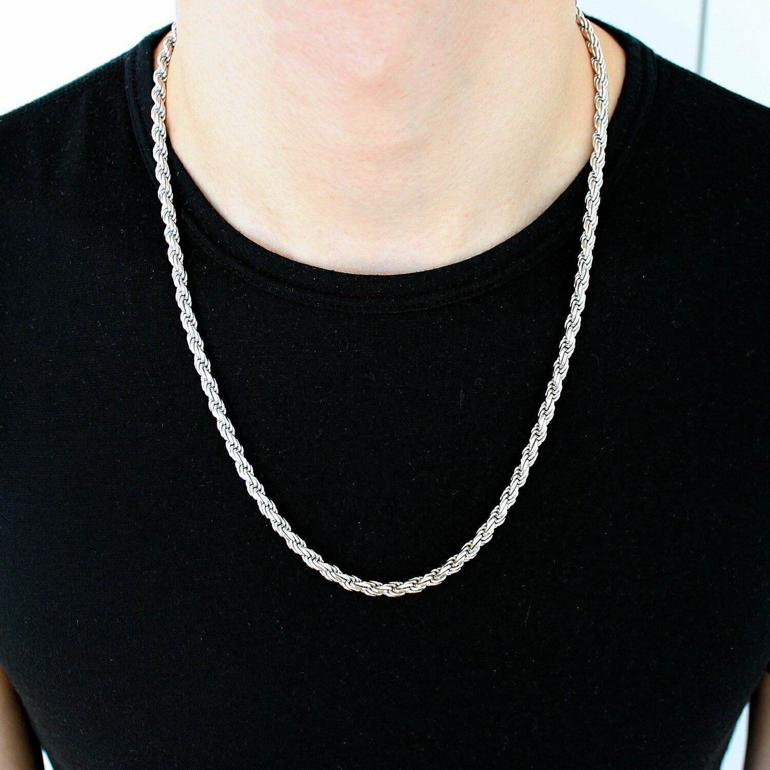 Solid 925 Sterling Silver Italian Rope Chain Mens Necklace 4.50mm – Diamond Cut