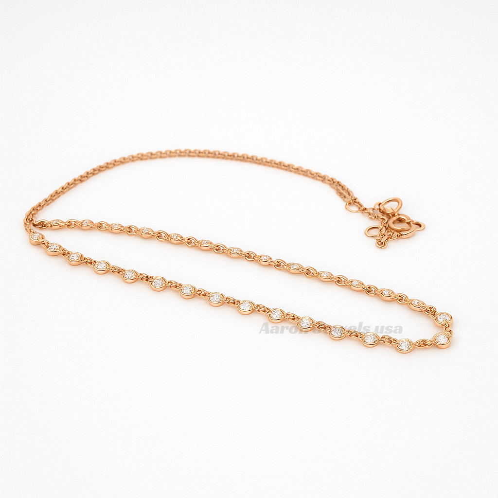 3.00ctw Round Lab-Created Diamond Station Necklace IGI Bezel 14K Rose Gold 18″