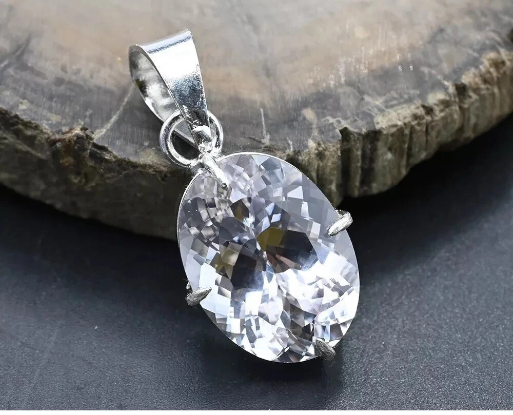 Natural Oval White Sapphire 24 Ct 925 Solid Silver Certified Gemstone Pendant