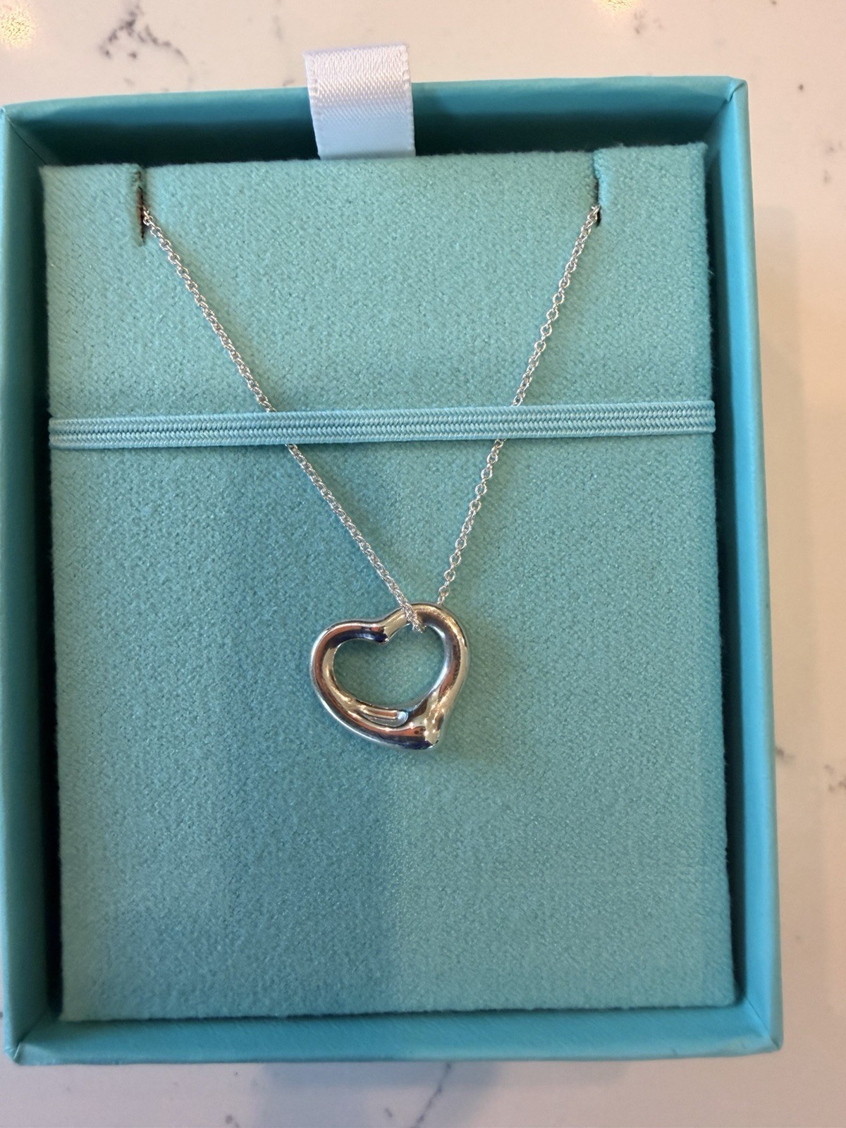 Tiffany & Co. Elsa Peretti 16mm Open Heart Pendant Necklace Sterling Silver 18″
