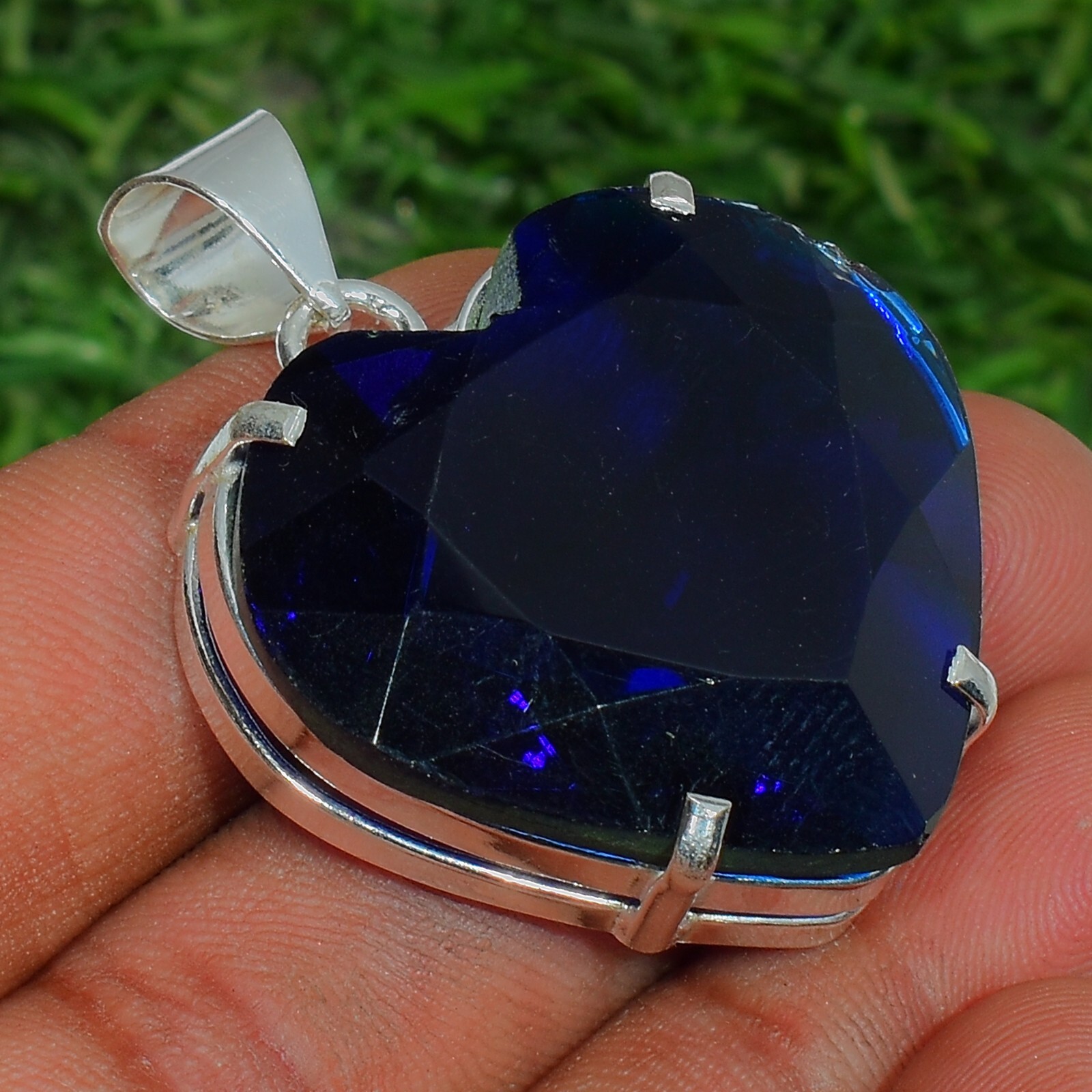 Blue Tanzanite Gemstone 925 Sterling Silver Jewelry Handmade Heart Cut Pendant