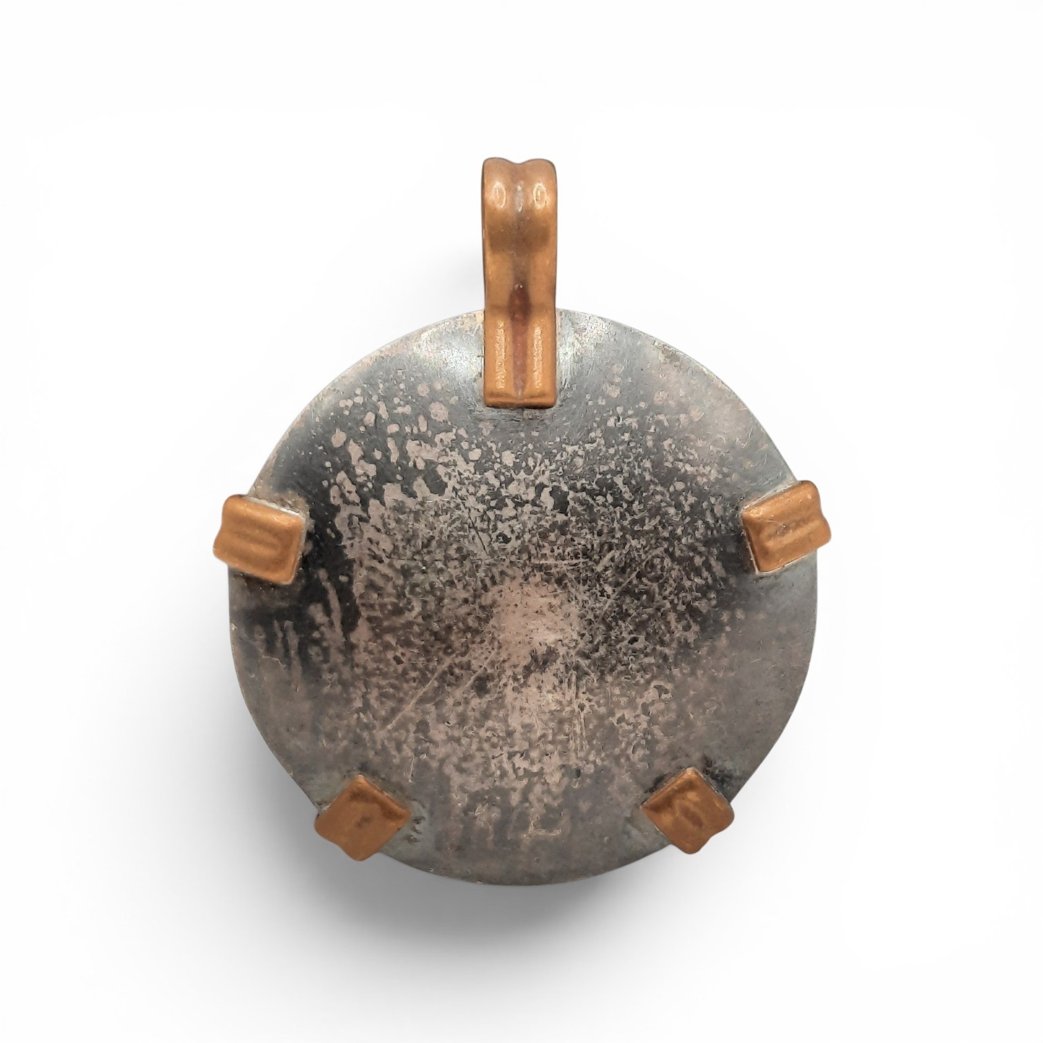 Modernist Sterling Silver & Copper Chunky Disc Pendant USA Made Signed V 14.1g