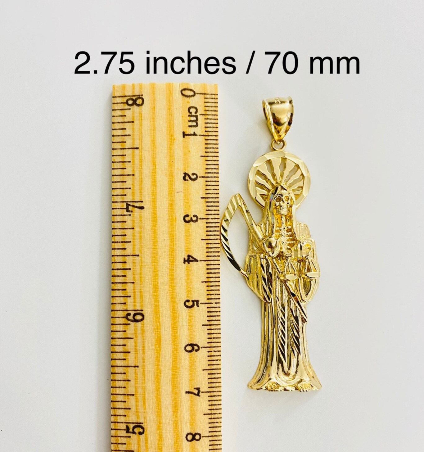 14K SOLID Gold Santa Muerte, 2.75 inches Grim Reaper Pendant, 14k Gold – PT1156