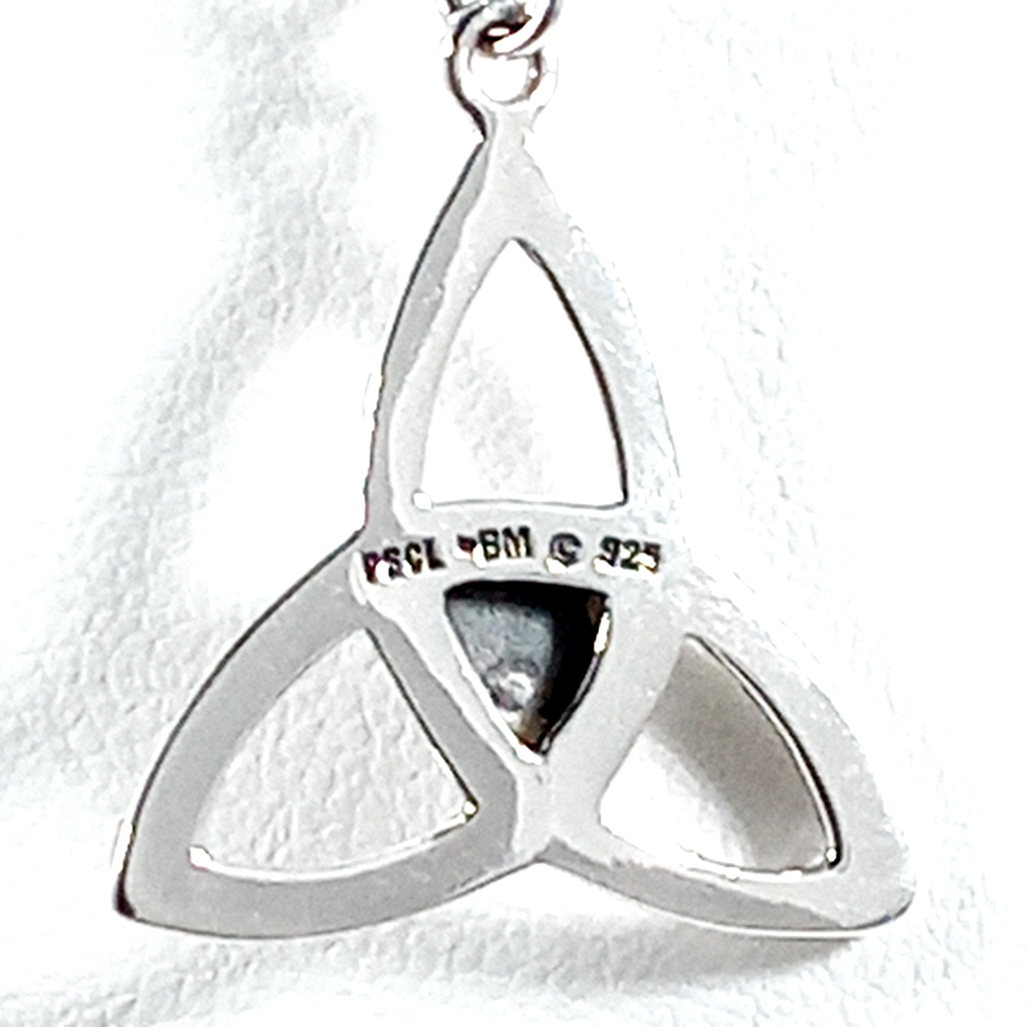 Vintage 925 Sterling Silver Wiccan Rainbow Moonstone Triquetra Pentacle Necklace