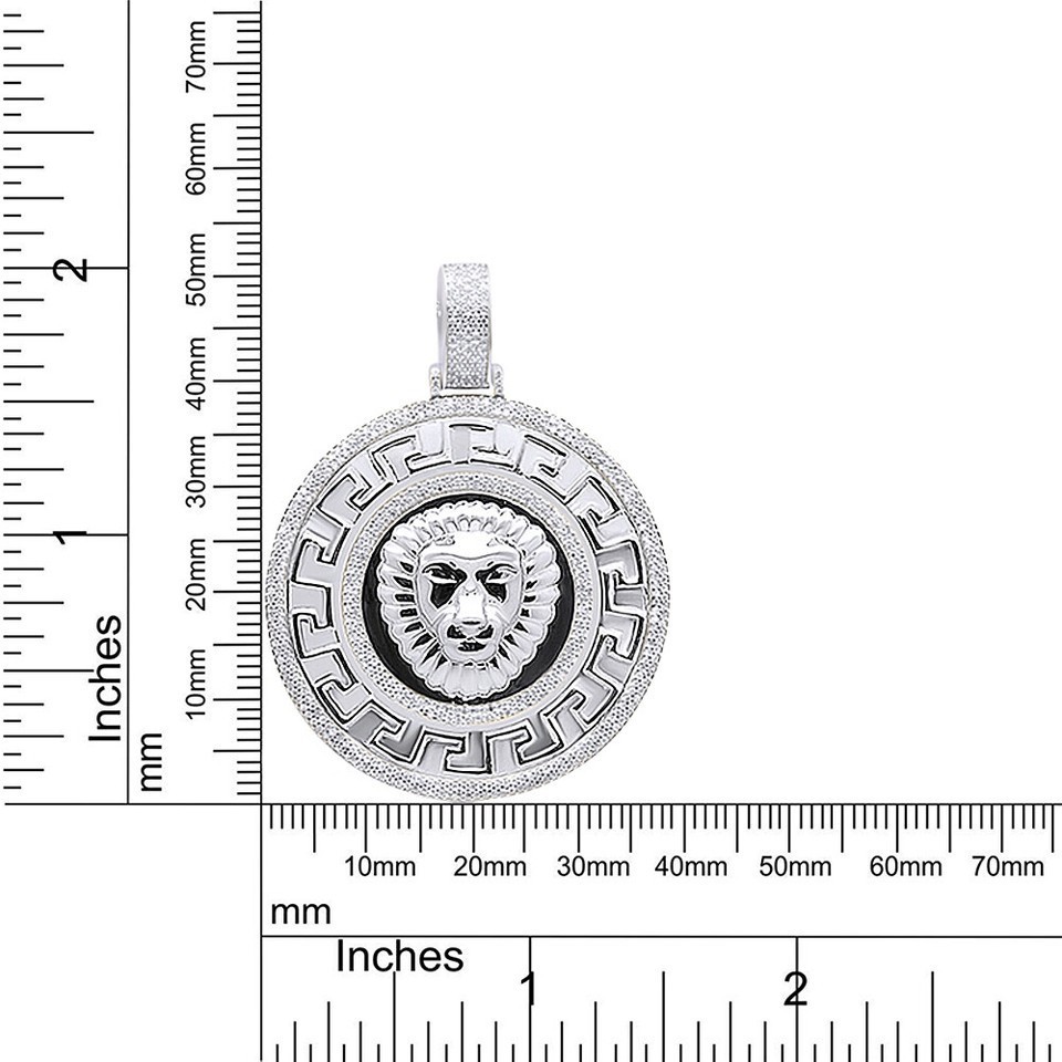 Natural Diamond Micro Mens Lion Circle Medallion Pendant 0.75 CT In Sterling