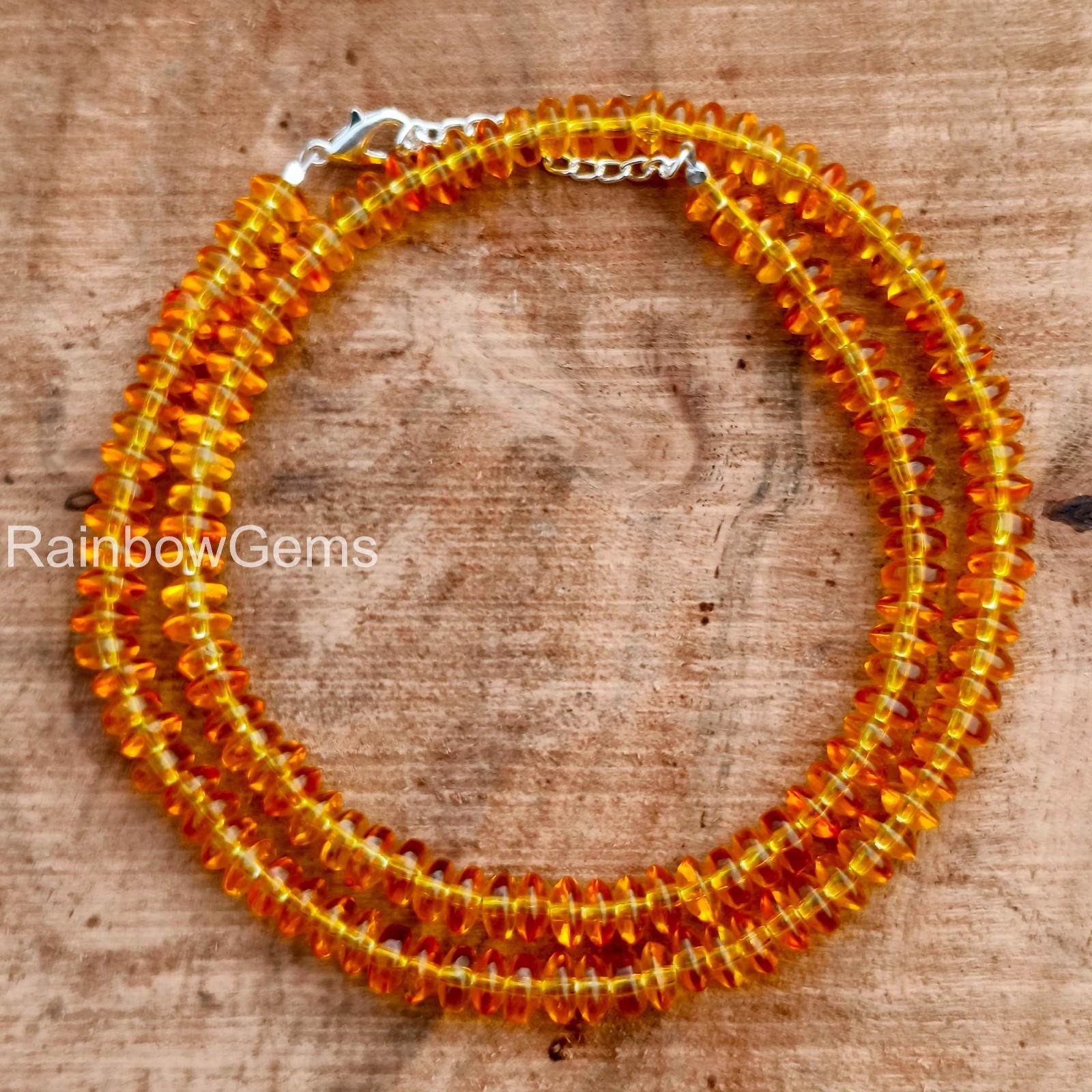 AAA Yellow Citrine Beaded Necklace 8mm Rondelle Beads | Yellow Citrine Gemstone