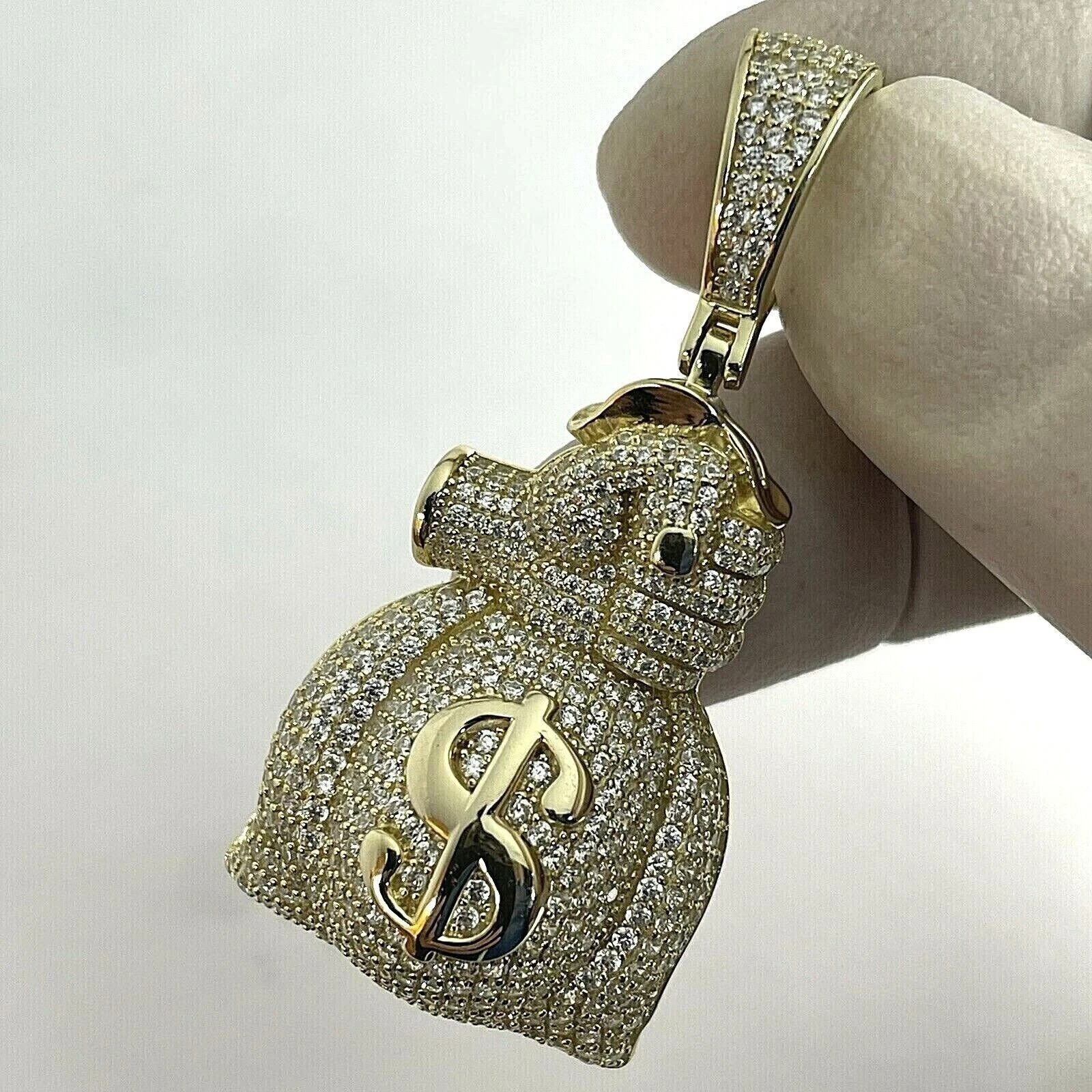 2Ct Lab Created Moissanite Dollar Money Bag Men’s Pendant Real 10K Yellow Gold