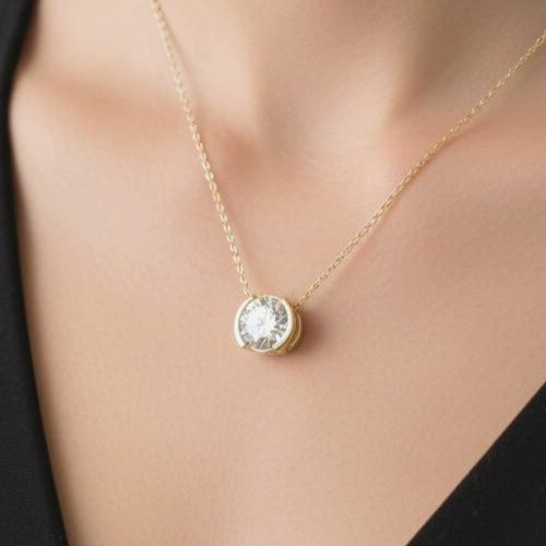 2Ct Round Lab Created Diamond Women’s Solitaire Pendant 14K Yellow Gold Plated