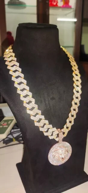 28Ct REAL MOISSANITE Men 18mm x24″ Miami Cuban Link Chain 14K Yellow Gold Plated